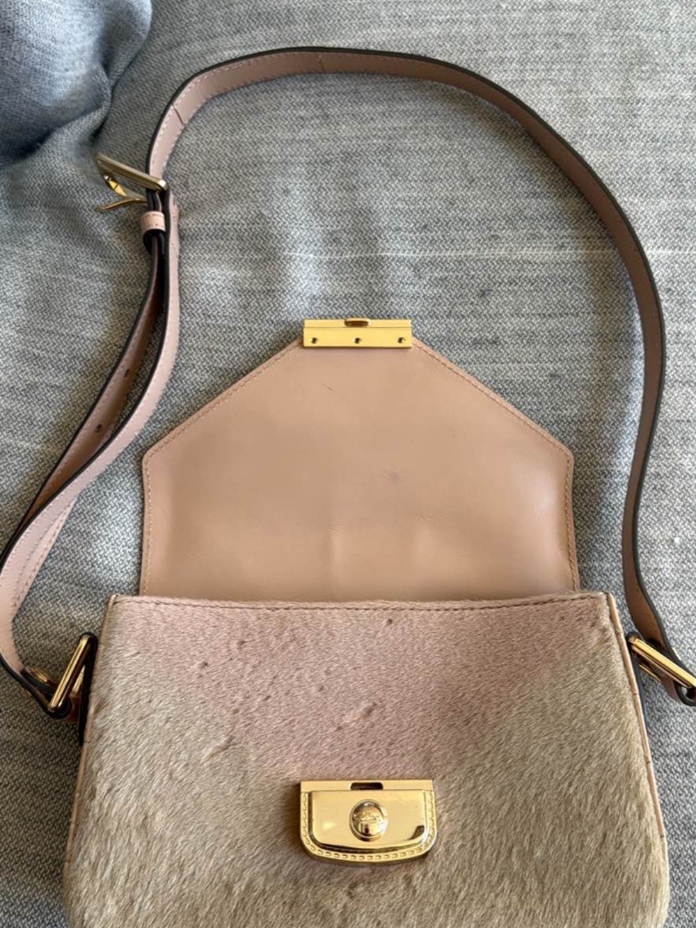 Longchamp Mademoiselle Calf Hair and Leather Crossbody Bag with Gold Hardware - Picture 4 of 5
